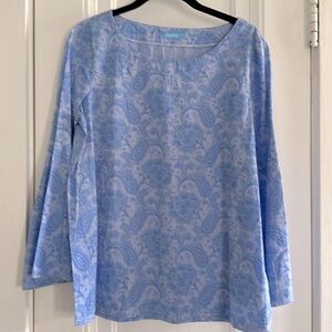 J McLaughlin Blue and White Gingham Paisley Floral Tunic Blouse - Size S Small